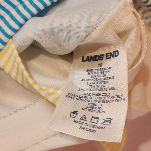 Lands End Turquoise/Red/Yellow Striped One Piece Swimsuit 10 - Picture 3 of 4